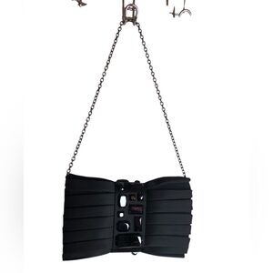 Sondra Robets Black Satin Convertible Jeweled Shoolder Bag/Clutch